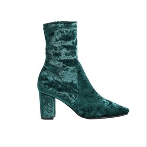 ANTHROPOLOGIE SILENT D Nider Jade Green Velvet High Heel Pointed Toe Boots
